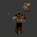 Vintage Steampunk Pistol With Double Barrel Scope Ornate Gold Red Details And Mechanical Components 3d model