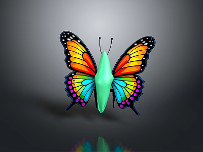Vibrant Colorful Butterfly Featuring Multicolored Wings and Green Body on Dark Background 3d model