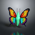Vibrant Colorful Butterfly Featuring Multicolored Wings and Green Body on Dark Background
