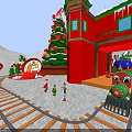 Festive Christmas Scene With Decorated Tree Castle Snowman And Candy Decorations