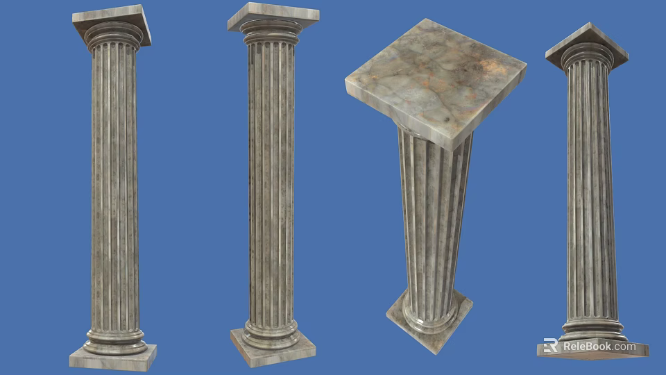 Classical Architectural Columns Featuring Marble Texture Fluted Design And Pedestal Base 3d model 