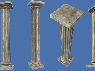 Classical Architectural Columns Featuring Marble Texture Fluted Design And Pedestal Base 3d model