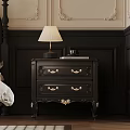Black Nightstand With Gold Accents Table Lamp And Books In Decorative Bedroom