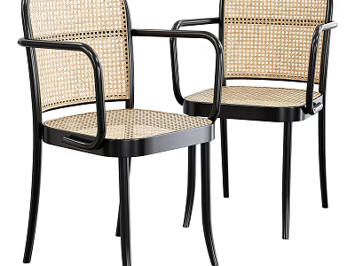 Elegant Modern Leisure Chairs With Black Metal Frames And Woven Rattan Seats Backs 3d model