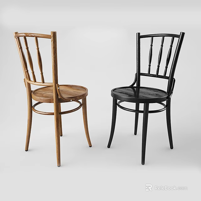 Modern Wooden And Black Dining Chairs With Slatted Backs And Thin Curved Legs 3d model 