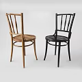 Modern Wooden And Black Dining Chairs With Slatted Backs And Thin Curved Legs