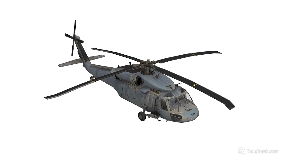 Gray Military Helicopter With Main Rotors Fuselage Windows And Landing Gear 3d model 