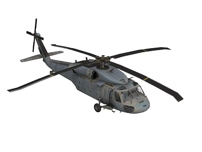 Gray Military Helicopter With Main Rotors Fuselage Windows And Landing Gear 3d model