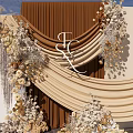 Wedding Photo Check In Spot With Beige Brown Backdrop And Floral Decorations