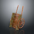 Vintage Wooden Cart With Brown Planks Green Frames And Metal Wheels