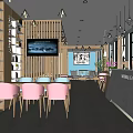Modern Fashion Store Interior With Pink Chairs Counter Shelves And Pendant Lights