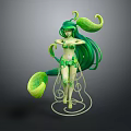3D Game Movie Character With Green Long Hair And Plant Leaf Decorations