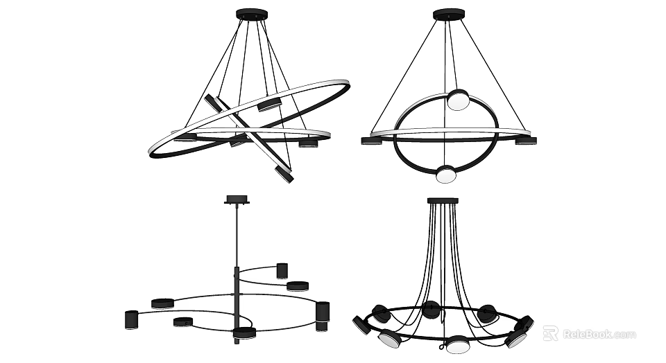Modern Geometric Chandelier Designs With Circular And Linear Structures For Interior 3d model