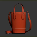 Red Barrel Shaped Leather Bag With Top Handles And Adjustable Shoulder Strap 3d model