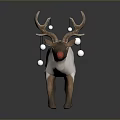 Christmas Reindeer Figurine With Red Nose White Body Brown Legs And Antlers With White Balls