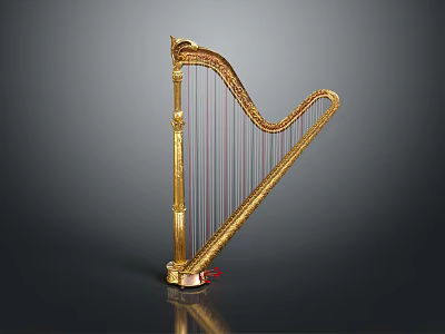 Elegant Golden Harp Musical Instrument With Intricate Decorative Craftsmanship And Artistic Design 3d model