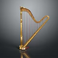 Elegant Golden Harp Musical Instrument With Intricate Decorative Craftsmanship And Artistic Design