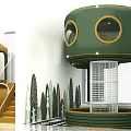 Green Mushroom Shaped Kids Playground With Circular Windows Slide Stairs And Net Structure