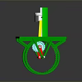 3D Model Mechanical Device With Green Base Silver Cylinder And Circular Red Supports