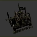 Vintage Mechanical Equipment With Metal Wheels Gears And Levers On Dark Background