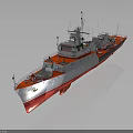 Military Water Transport With Gray Red Hull Upper Deck Radar Gear