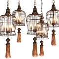 Elegant Vintage Birdcage Shaped Chandeliers with Metal Frame and Hanging Tassels