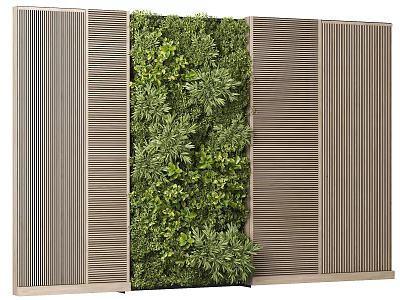 Living Plant Wall With Vertical Slats For Modern Interior Design 3d model
