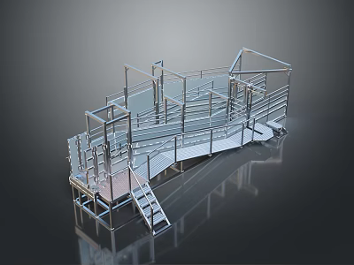 Metal Frame Platform Structure With Stairs Railings And Industrial Design Elements 3d model