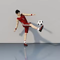 Man in Red Sportswear Kicking Soccer Ball on Smooth Floor with Gray Background