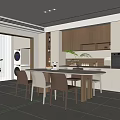 Modern Restaurant Interior With Round Dining Table And Comfortable Chairs 3d model