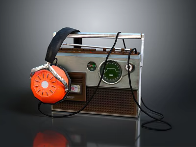 Vintage Electronic Radio Receiver With Orange Headphones Dial And Classic Design 3d model