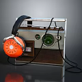 Vintage Electronic Radio Receiver With Orange Headphones Dial And Classic Design