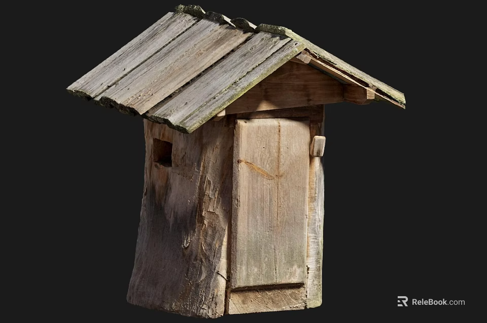 Rustic Handcrafted Wooden Box with House Shaped Roof and Natural Wood Texture 3d model 
