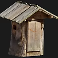 Rustic Handcrafted Wooden Box with House Shaped Roof and Natural Wood Texture