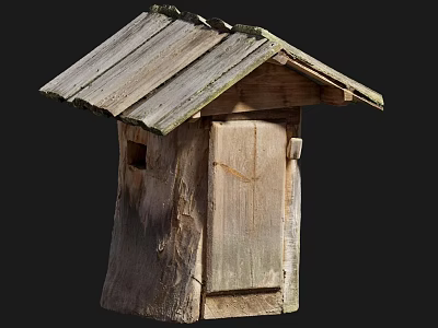 Rustic Handcrafted Wooden Box with House Shaped Roof and Natural Wood Texture 3d model