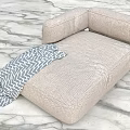 Light Beige Woven Chaise Lounge With Blue White Chevron Pattern Throw On Marble Floor