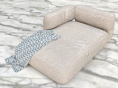 Light Beige Woven Chaise Lounge With Blue White Chevron Pattern Throw On Marble Floor 3d model