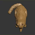 Detailed Golden Sitting Dog Statue With Textured Surface On Dark Background