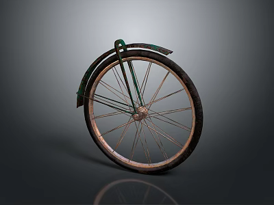 Vintage Green Bicycle Wheel With Metal Spokes Classic Design And Retro Look 3d model