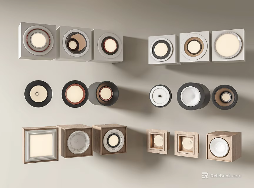 Different Designs of Downlights and Spotlights with Square and Round Shapes for Home Lighting 3d model 