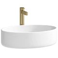 Elegant White Ceramic Oval Bathroom Washbasin With Gold Faucet Design