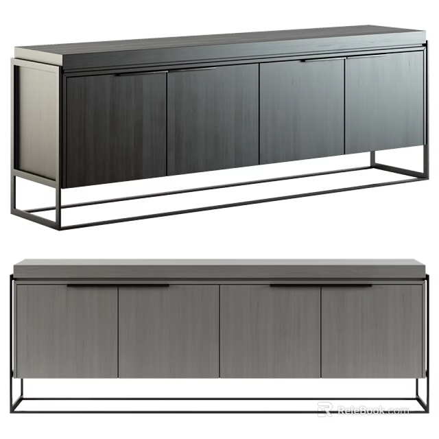 Sleek Modern TV Stand with Metal Frame Wooden Panels and Storage Cabinets 3d model 
