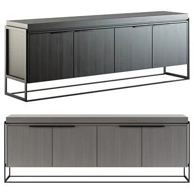 Sleek Modern TV Stand with Metal Frame Wooden Panels and Storage Cabinets 3d model