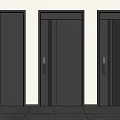 Three Black Modern Security Doors With Metal Handles And Locks Against White Wall
