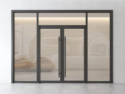Modern Double Doors With Glass Panels Black Frame And Interior Lighting 3d model