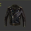 Black Biker Style Leather Jacket With Zipper Front Belt And Shoulder Details