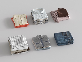 Modern clothes folding clothes shirt jeans round neck pajamas fabric towel blanket 3d model