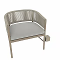Modern Leisure Chair With Light Wooden Frame Woven Backrest And Beige Padded Seat