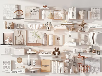 Decorative Ornament Set For Modern Home With Ceramic Vases Wooden Figurines And Metallic Sculptures 3d model