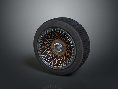New Car Tire With Gold Spoke Wheel Rim Detailed Design And Reflective Surface 3d model